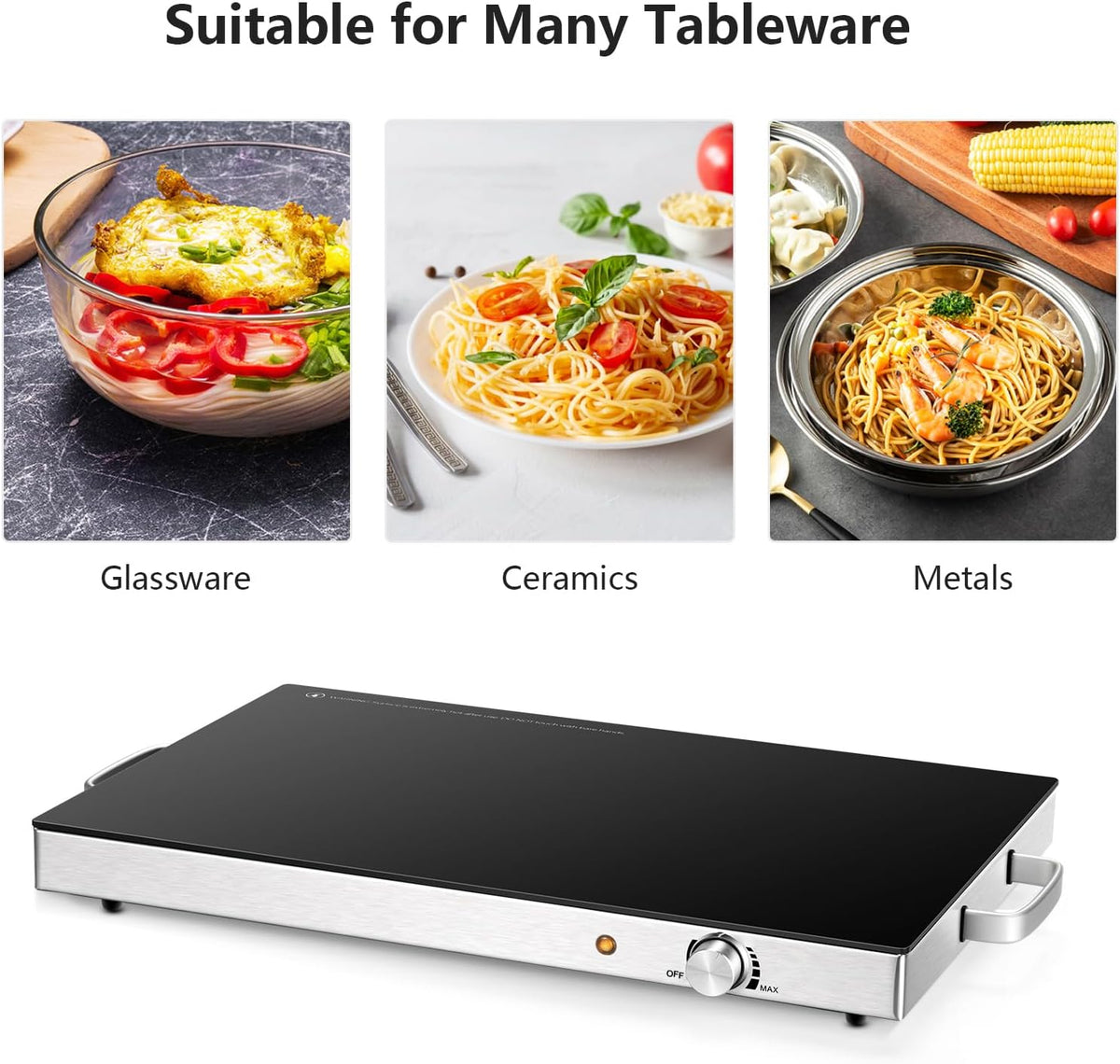 ¡Calentador Eléctrico de Alimentos! Pack de 2 - Mantén tus comidas Calientes y Frescas. Calentadores de alimentos de 22''x15'' para fiestas, control de temperatura ajustable, superficie de vidrio templado. ¡Úsalo para eventos, fiestas o disfrútalo tu solo!