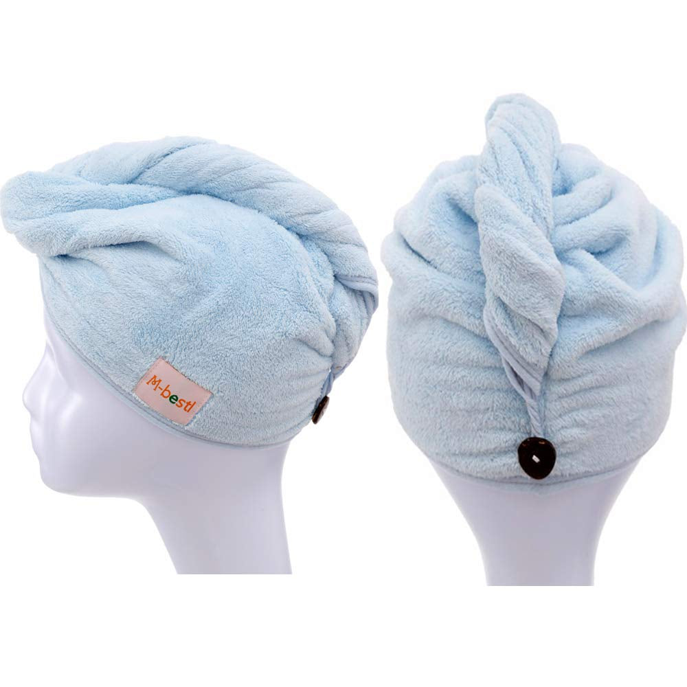 ¡2 en 1! Paquete de toallas para secar tu cabello, de microfibra absorbente con diseño de botón, ajustable y cómodo para tu cabello. 