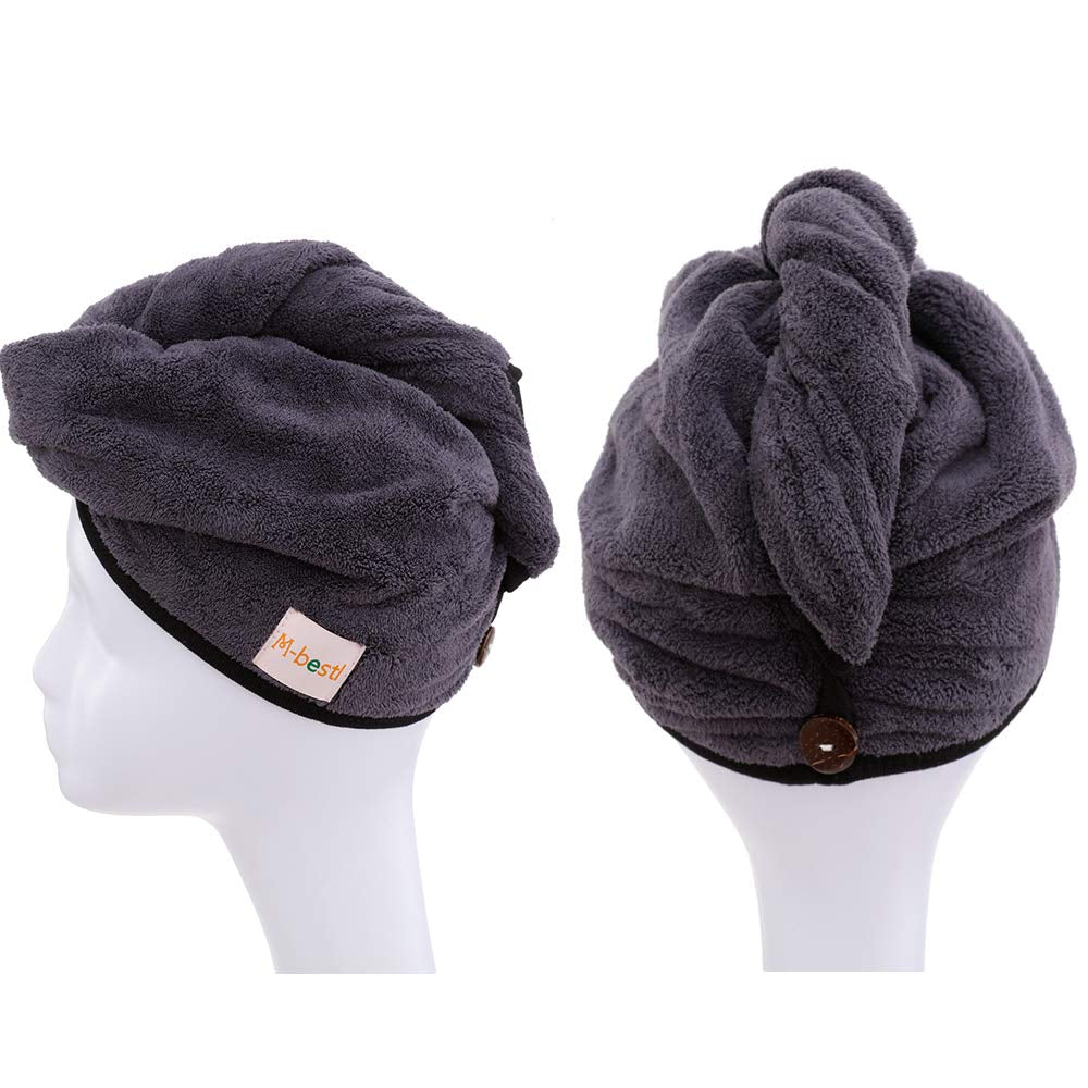 ¡2 en 1! Paquete de toallas para secar tu cabello, de microfibra absorbente con diseño de botón, ajustable y cómodo para tu cabello. 