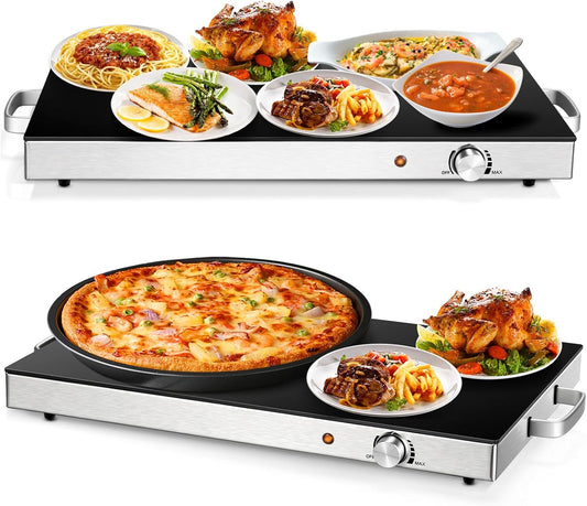 ¡Calentador Eléctrico de Alimentos! Pack de 2 - Mantén tus comidas Calientes y Frescas. Calentadores de alimentos de 22''x15'' para fiestas, control de temperatura ajustable, superficie de vidrio templado. ¡Úsalo para eventos, fiestas o disfrútalo tu solo!