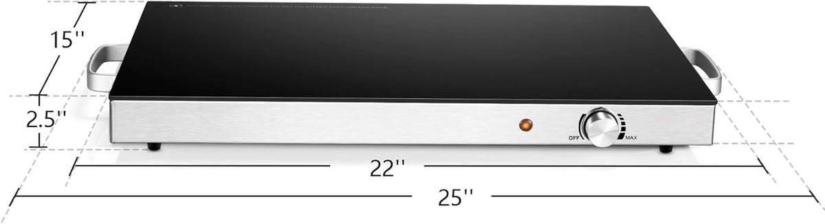 ¡Calentador Eléctrico de Alimentos! Pack de 2 - Mantén tus comidas Calientes y Frescas. Calentadores de alimentos de 22''x15'' para fiestas, control de temperatura ajustable, superficie de vidrio templado. ¡Úsalo para eventos, fiestas o disfrútalo tu solo!