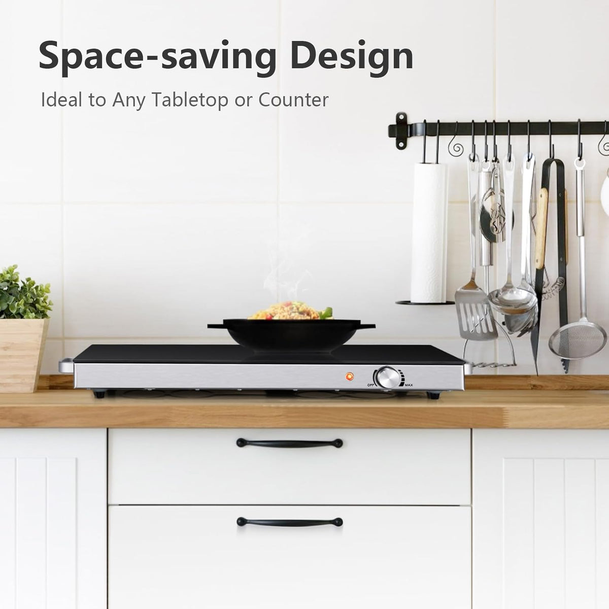 ¡Calentador Eléctrico de Alimentos! Pack de 2 - Mantén tus comidas Calientes y Frescas. Calentadores de alimentos de 22''x15'' para fiestas, control de temperatura ajustable, superficie de vidrio templado. ¡Úsalo para eventos, fiestas o disfrútalo tu solo!